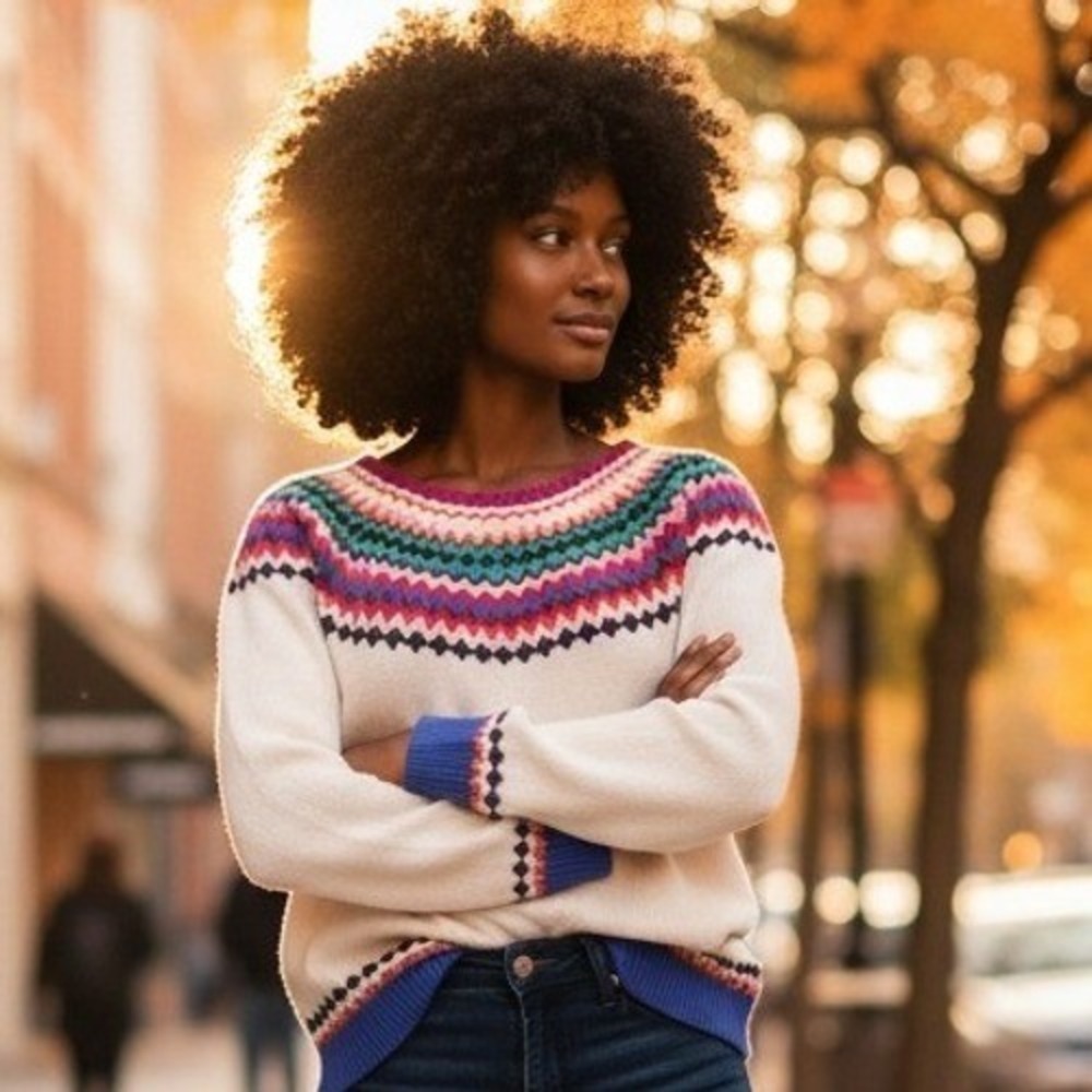 Talbots M Fair Isle‎ Sweater Knit Crew Neck Long Sleeve Cream Multi Color
